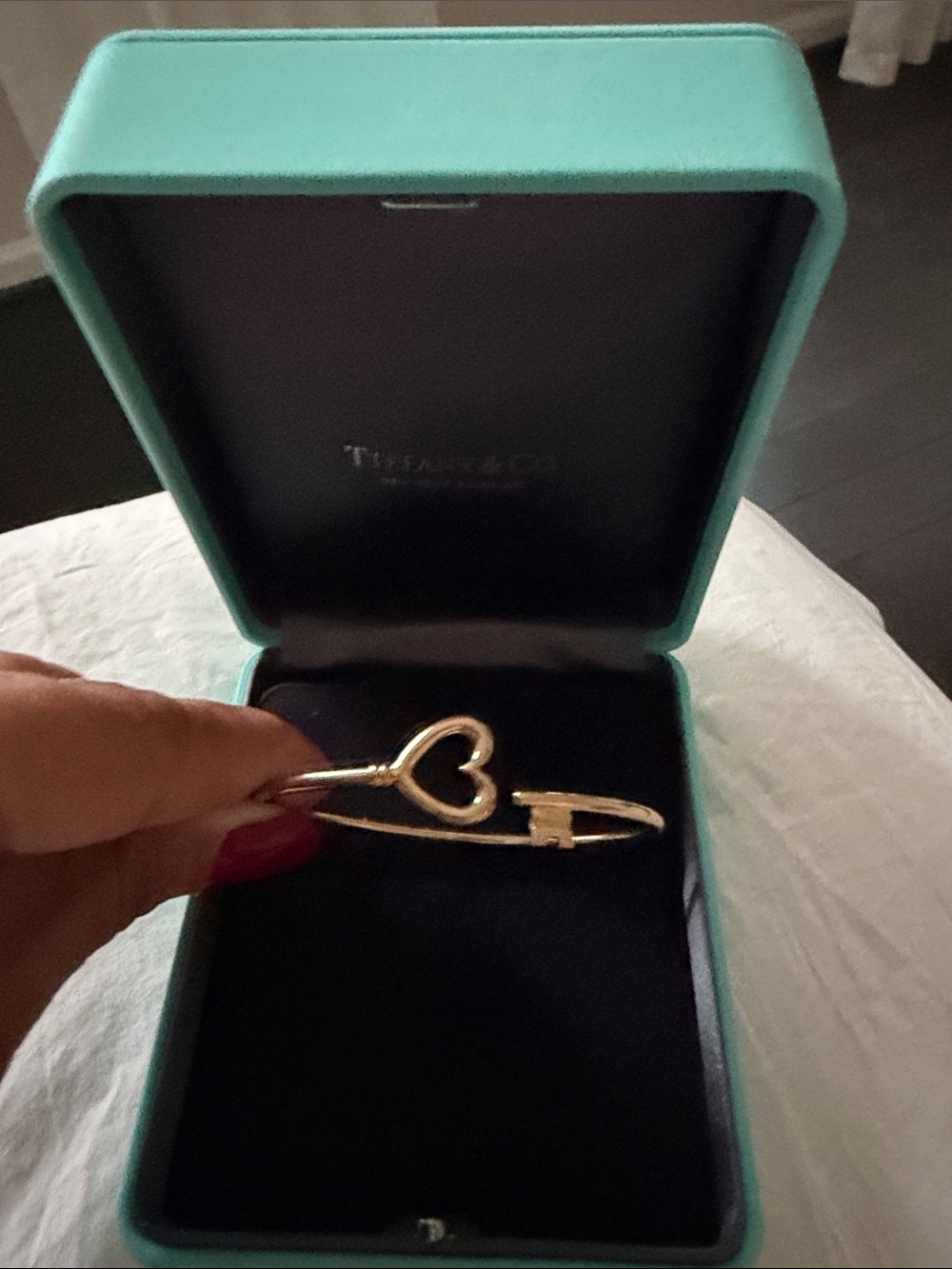 Tiffany & Co. Gold Heart Key Bangle Bracelet